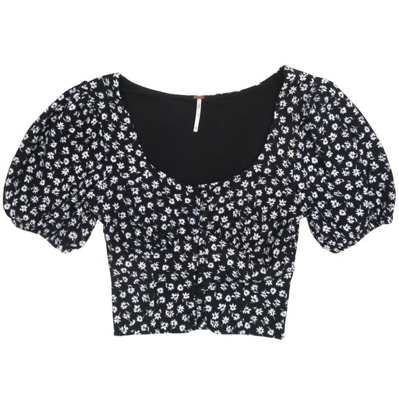 Free People Floral Puff Sleeve Crop Top Size XS - Picture 3 of 8